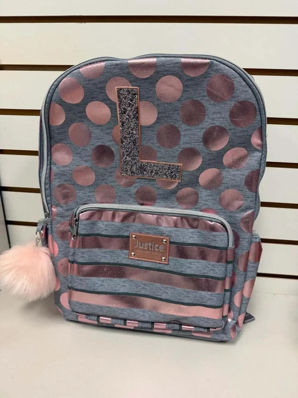 Justice Rose Gold Foil Polka Dot Backpack &  Lunch Tote  Initial L NWT